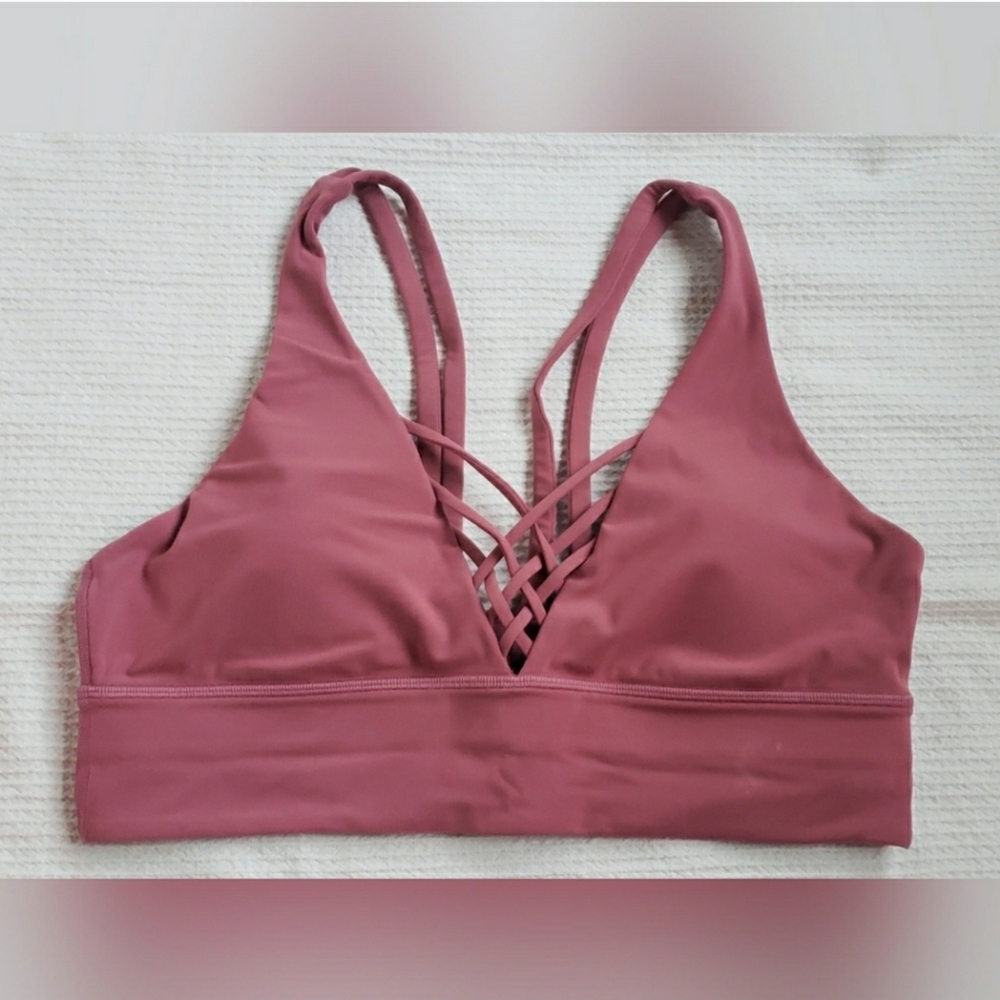🌸Lululemon Strappy LongLine V-Neck Plunge Bra •Moss Rose🌸NWOT - Picture 1 of 11